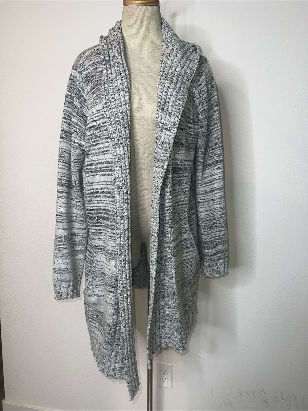 Evolution by Cyrus Cozy Grey Open-Front Hooded Cardigan Sweater